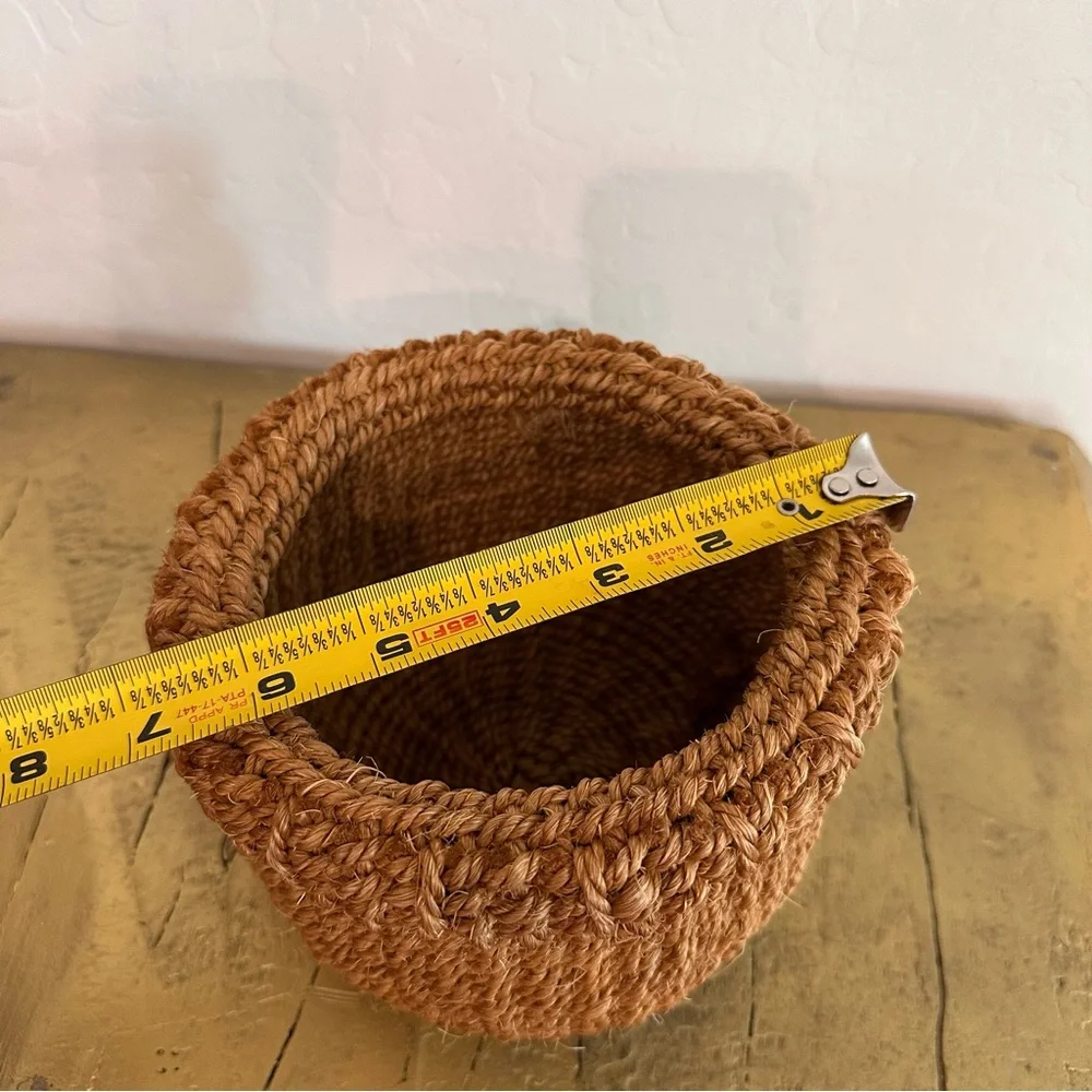 Vintage natural jute Handwoven plant/storage/decorative cuffed basket
